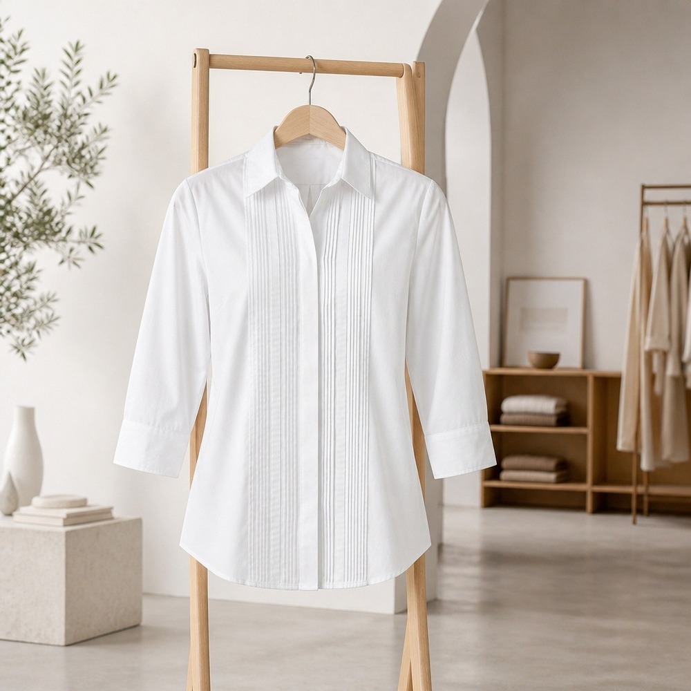 Chicos Non-Iron White Cotton Pintuck Pleated Button Down Shirt Size 3 XL Tunic
